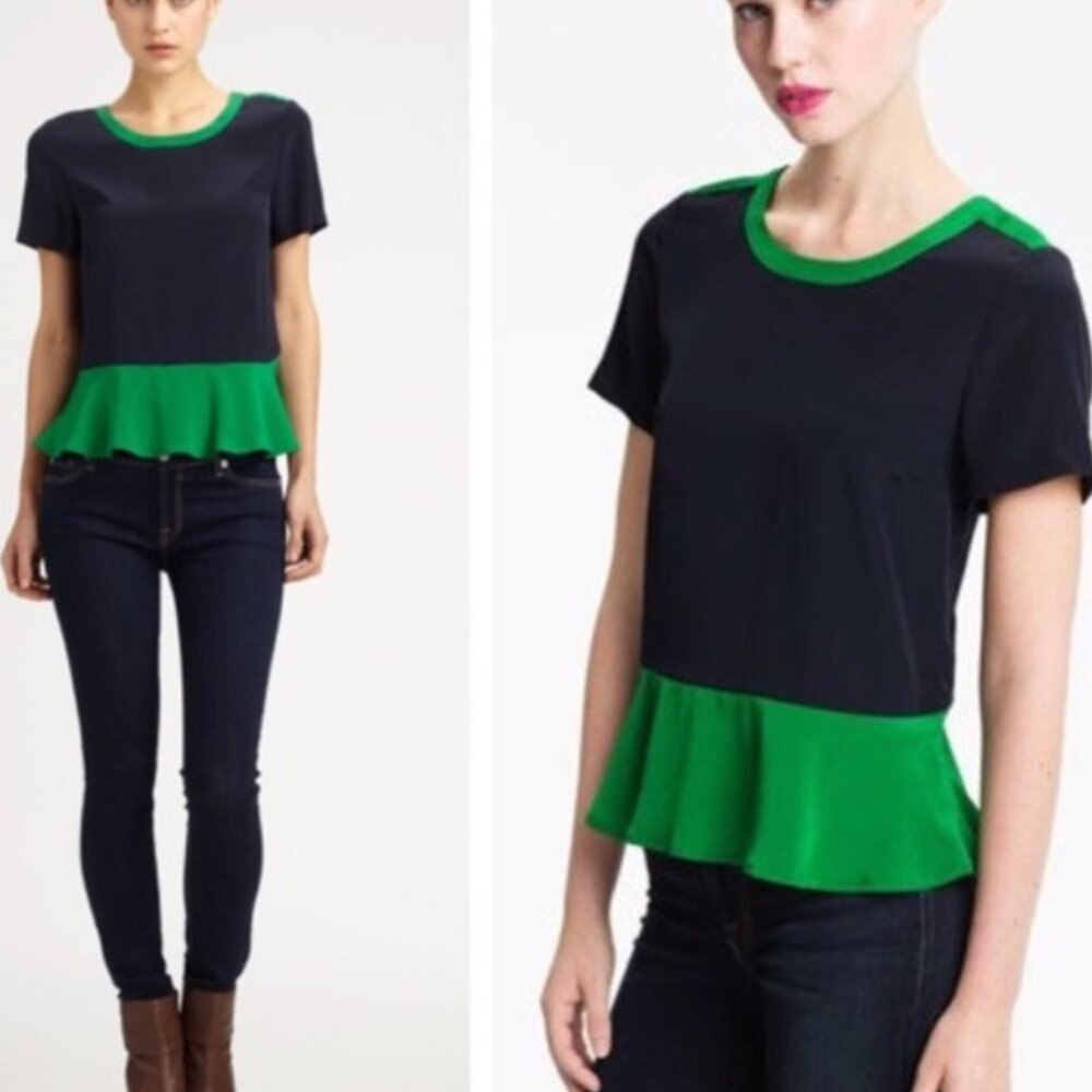 Marc by Marc Jacobs Avery Peplum Silk Short Sleeve Blouse